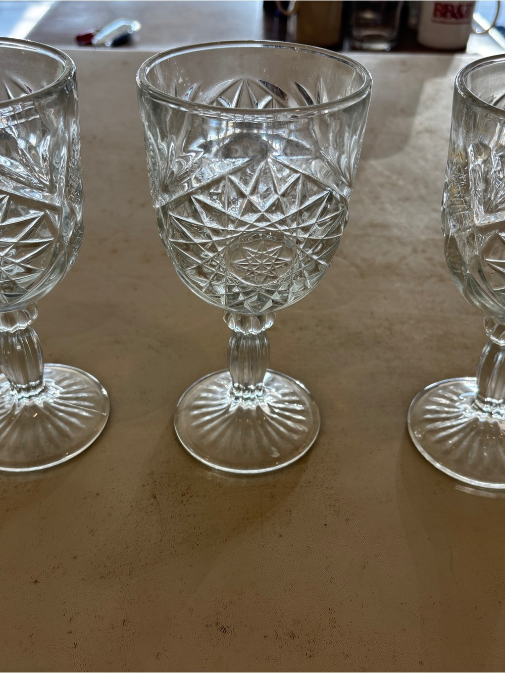 Libbey Clear Cut Glass Goblets Set of 3